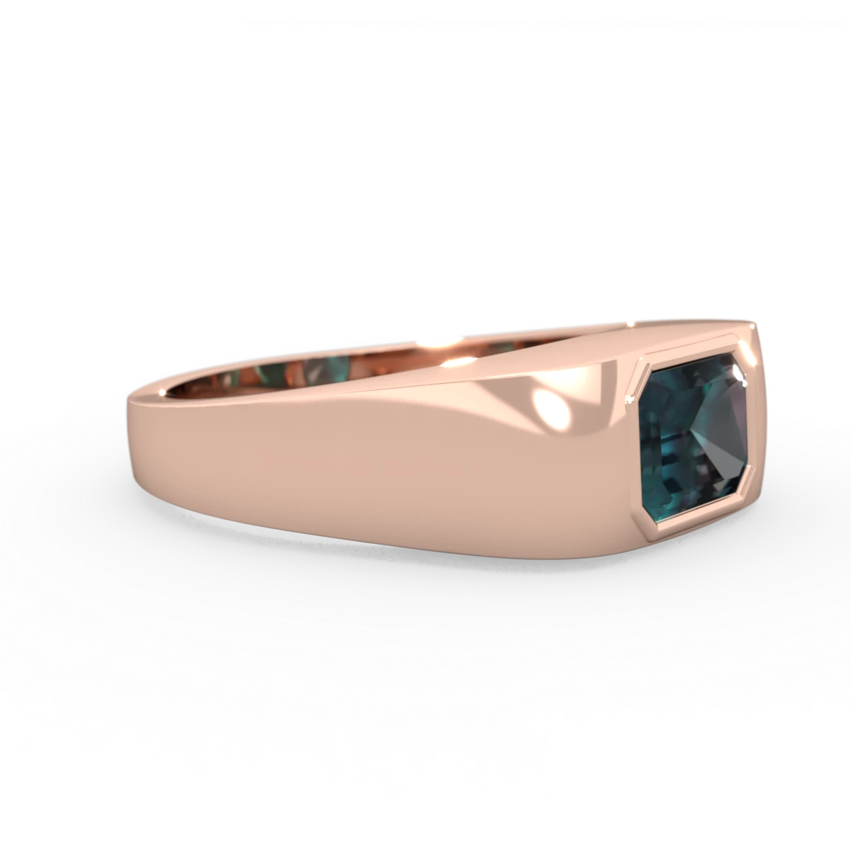 Alexandrite Men's Emerald-Cut Bezel 14K Rose Gold ring R0410