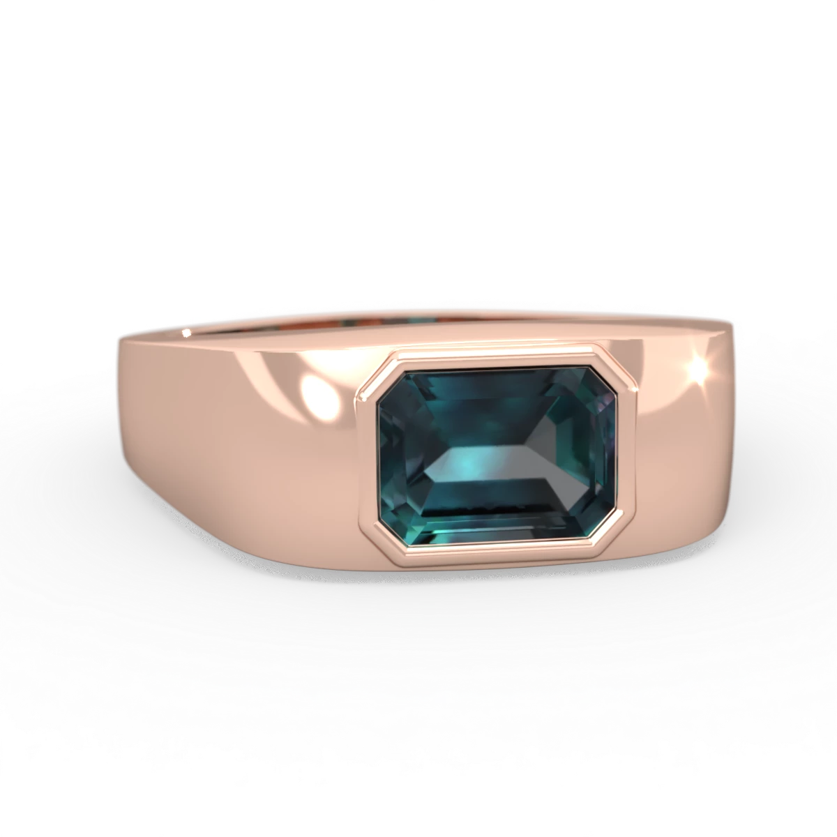 Alexandrite Men's Emerald-Cut Bezel 14K Rose Gold ring R0410