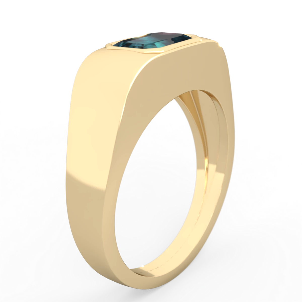 Alexandrite Men's Emerald-Cut Bezel 14K Yellow Gold ring R0410