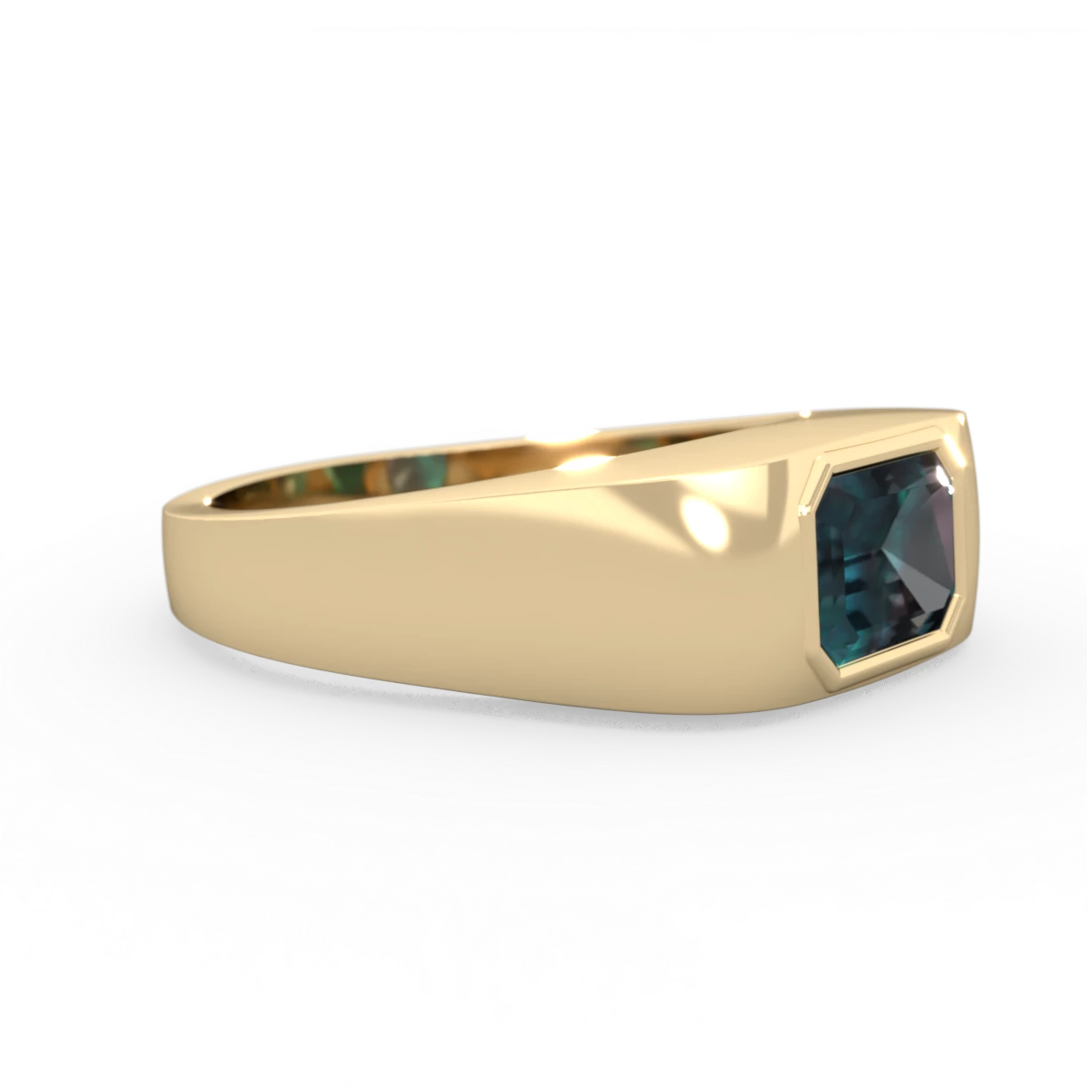 Alexandrite Men's Emerald-Cut Bezel 14K Yellow Gold ring R0410