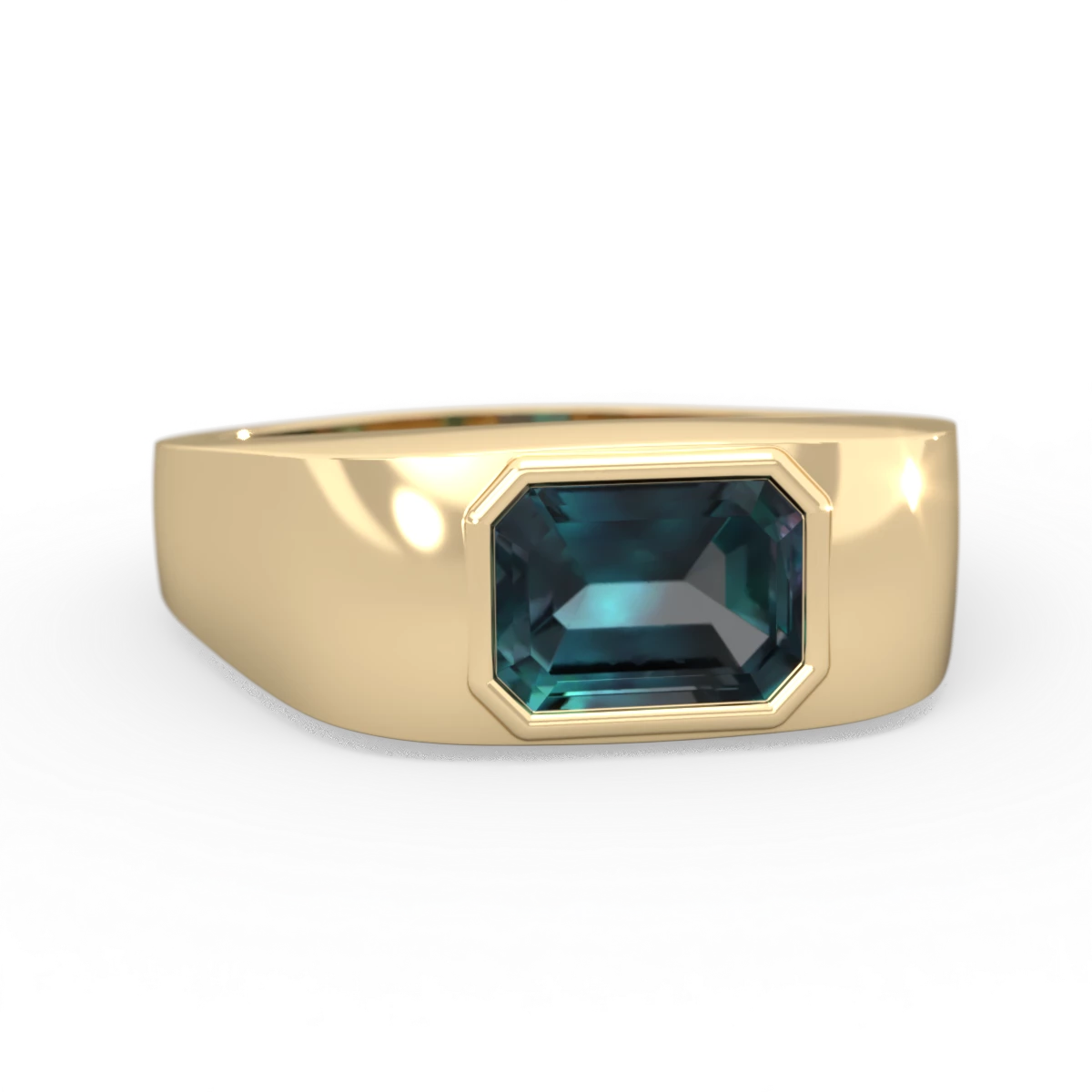 Alexandrite Men's Emerald-Cut Bezel 14K Yellow Gold ring R0410
