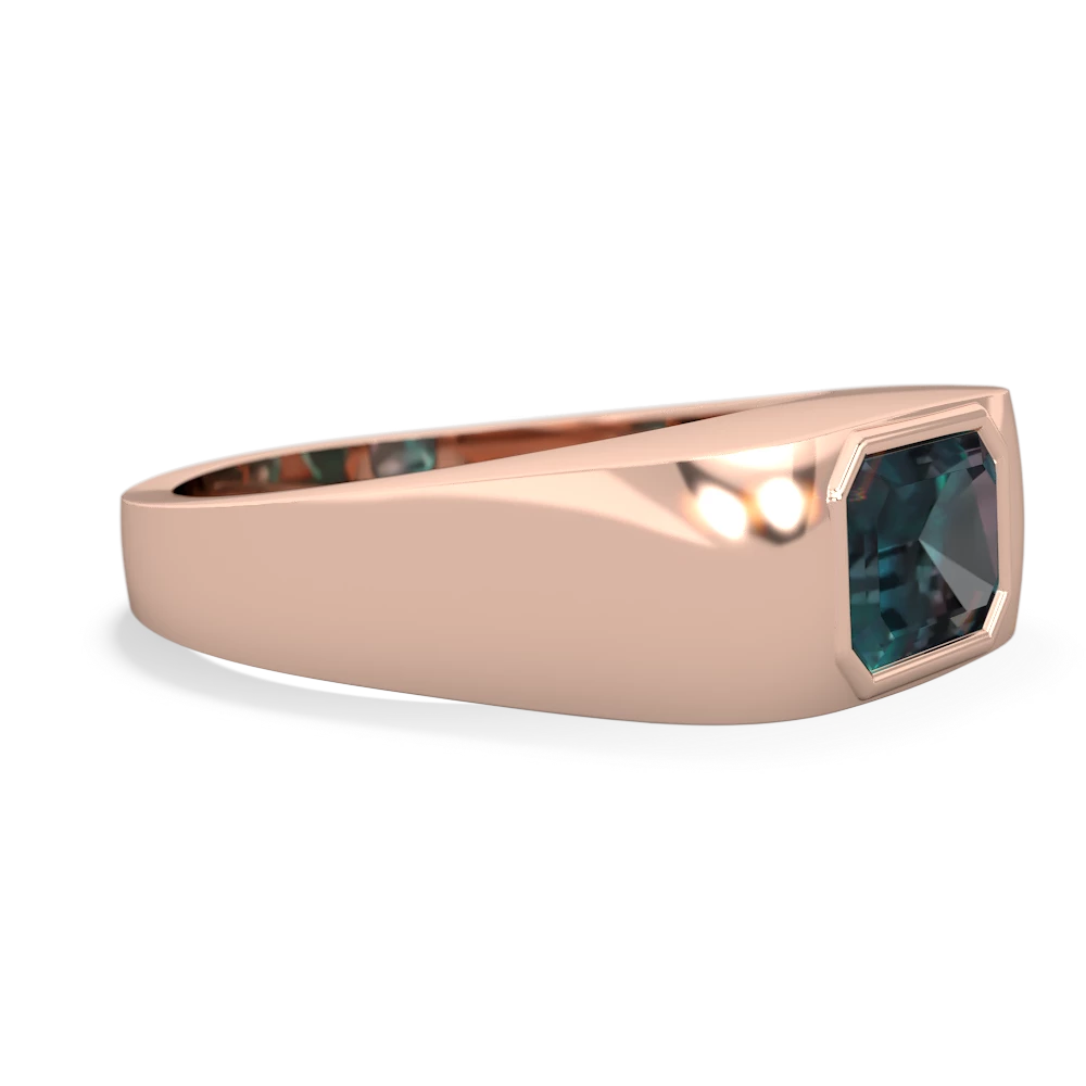 Alexandrite Men's Emerald-Cut Bezel 14K Rose Gold ring R0410