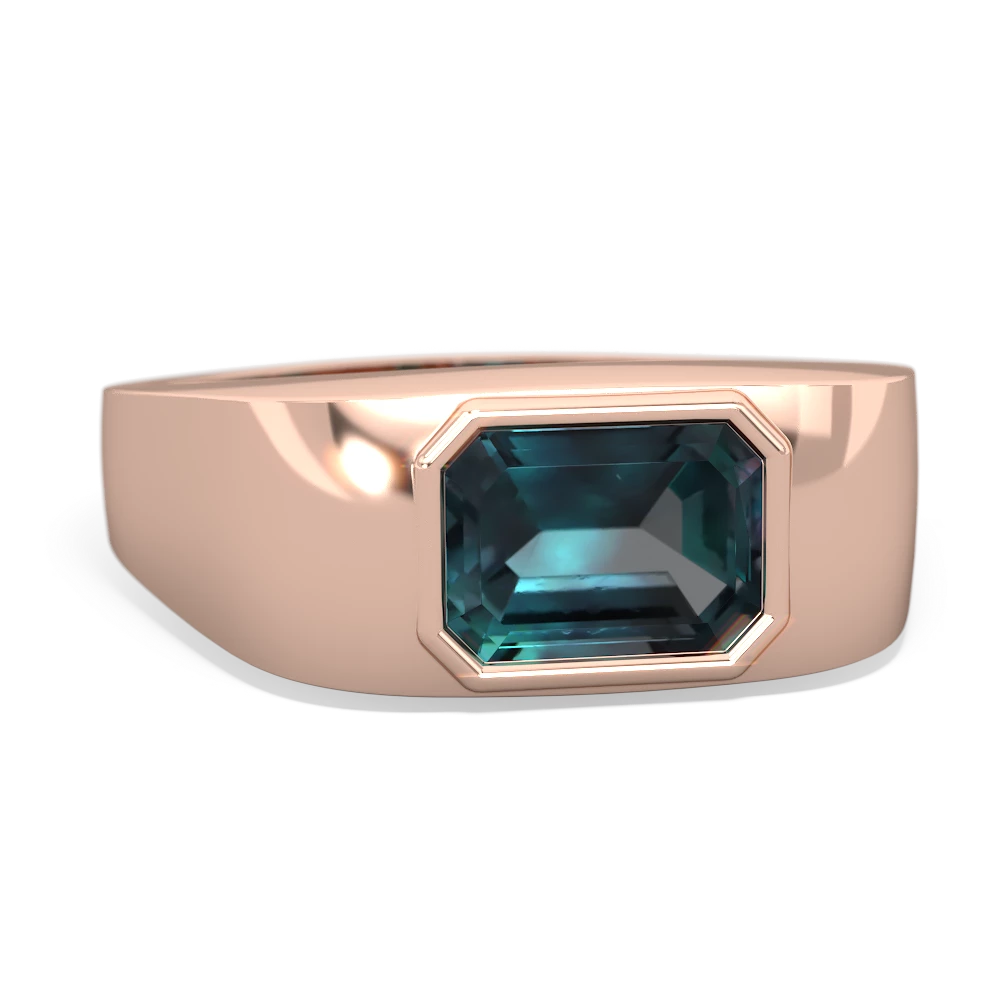 Alexandrite Men's Emerald-Cut Bezel 14K Rose Gold ring R0410