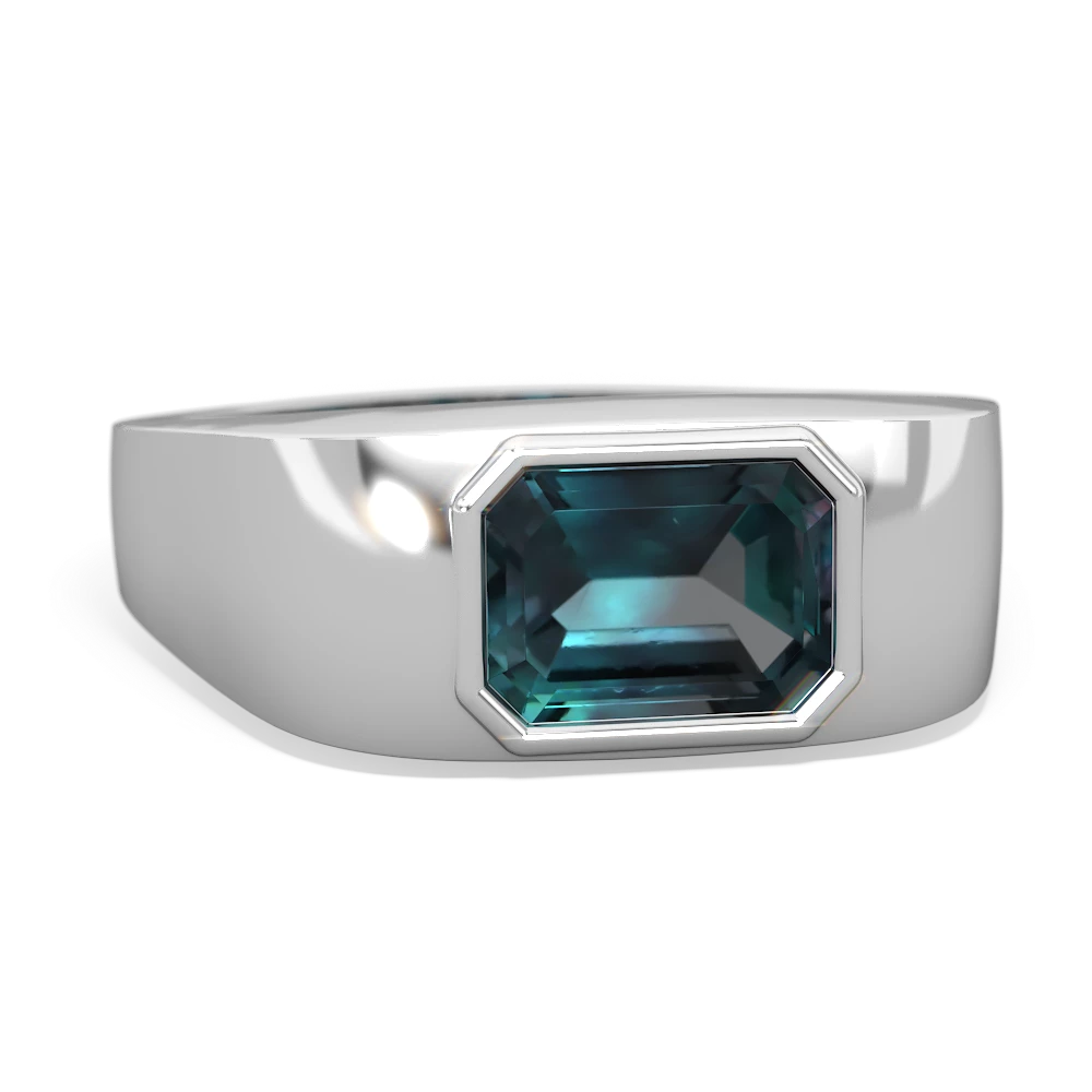 Alexandrite Men s Emerald cut Bezel ring 14K White Gold JewelsForMe
