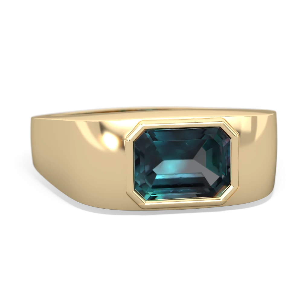 Alexandrite Men's Emerald-Cut Bezel 14K Yellow Gold ring R0410