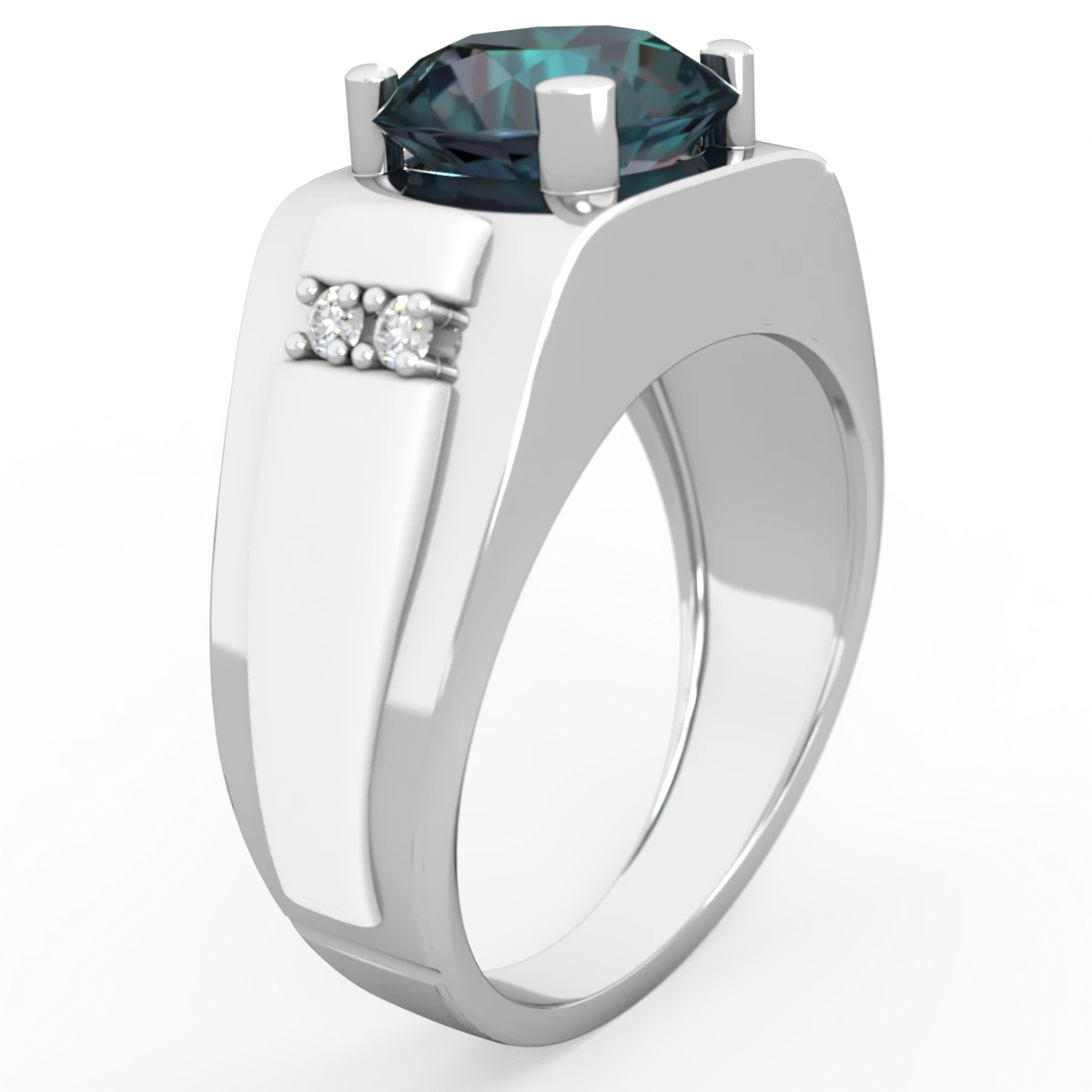 Alexandrite Men's 9Mm Round 14K White Gold ring R1822