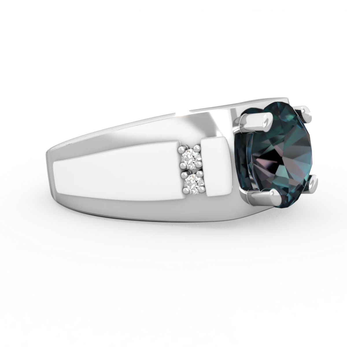 Alexandrite Men's 9Mm Round 14K White Gold ring R1822