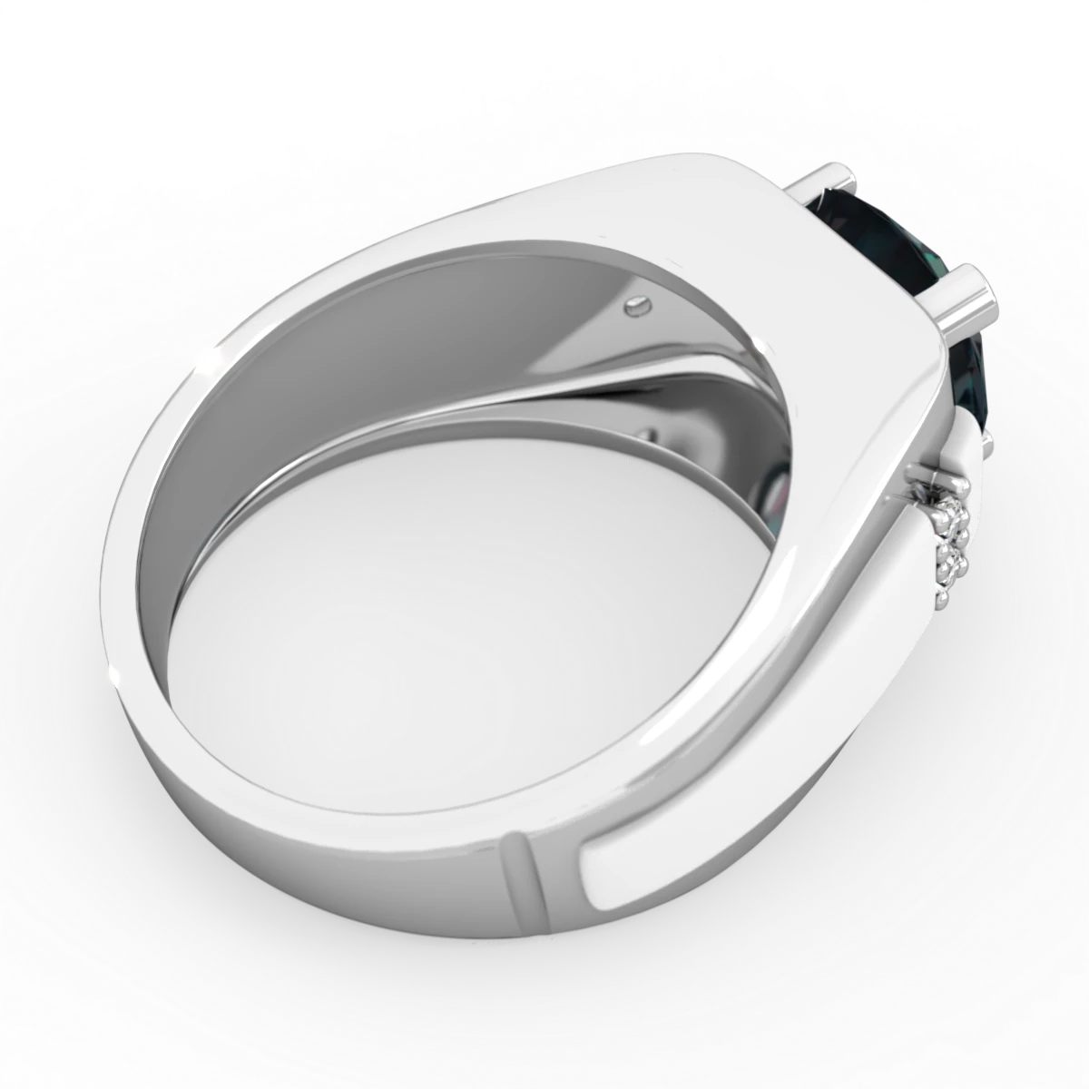 Alexandrite Men's 9Mm Round 14K White Gold ring R1822