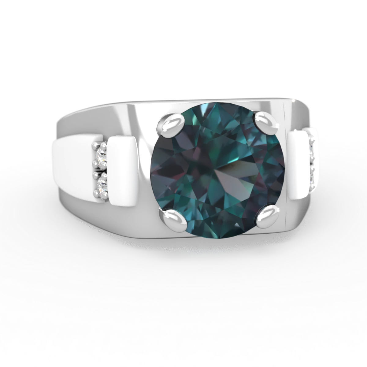 Alexandrite Men's 9Mm Round 14K White Gold ring R1822