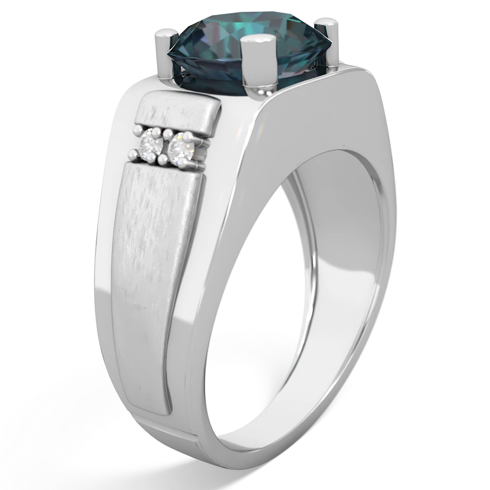 Alexandrite Men's 9Mm Round 14K White Gold ring R1822