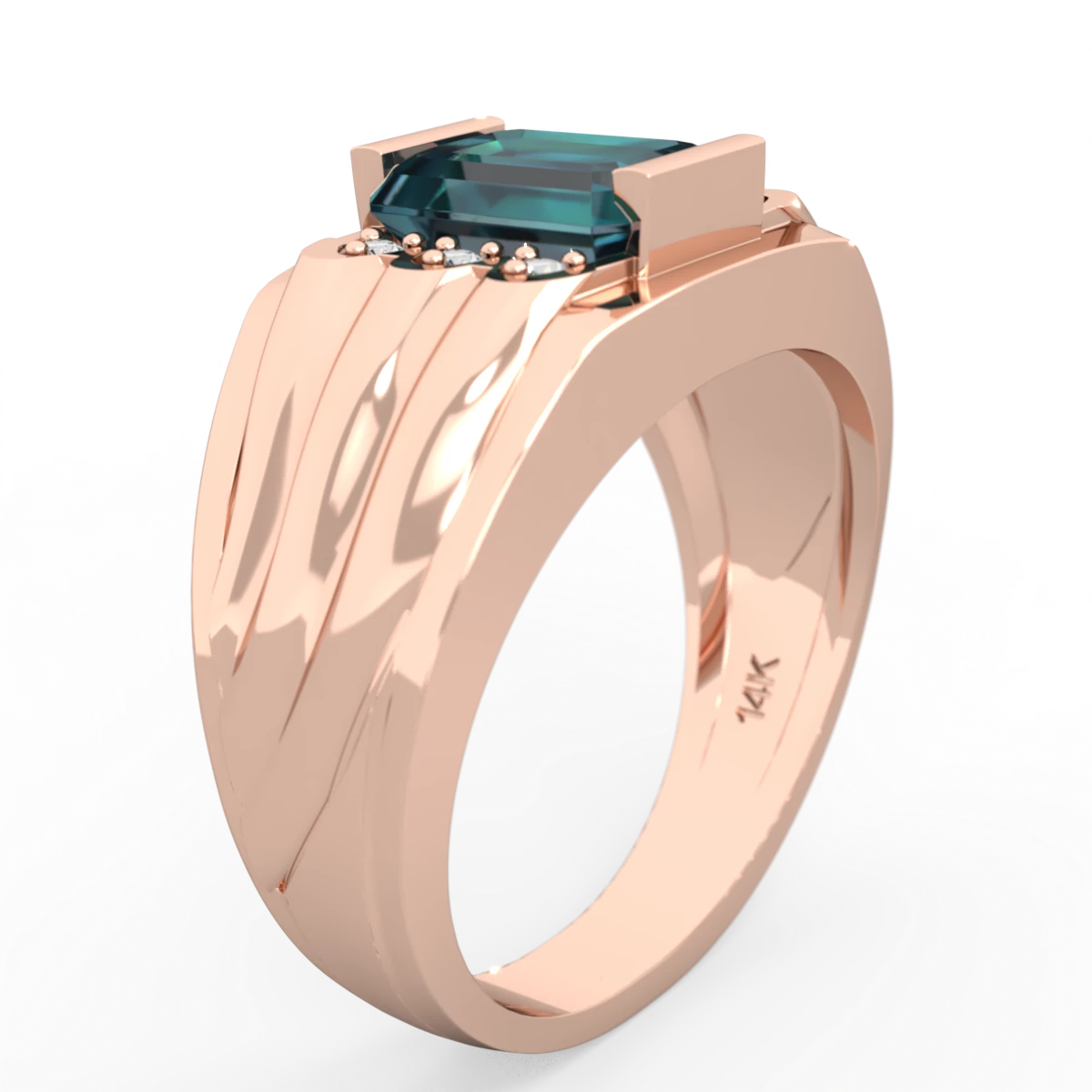 Alexandrite Men's 9X7mm Emerald-Cut 14K Rose Gold ring R1835