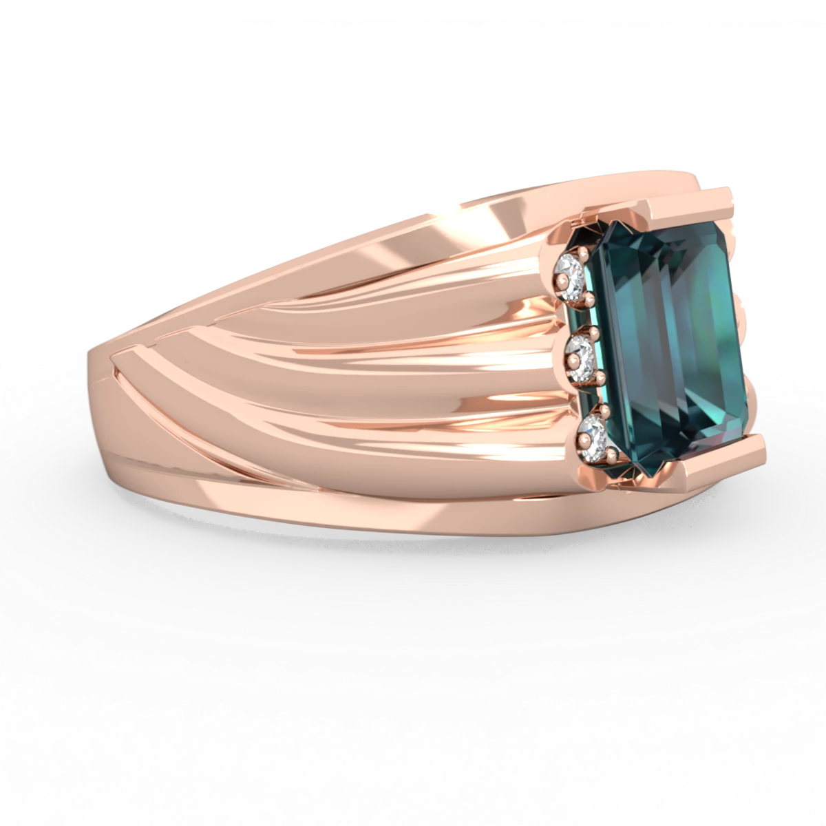 Alexandrite Men's 9X7mm Emerald-Cut 14K Rose Gold ring R1835