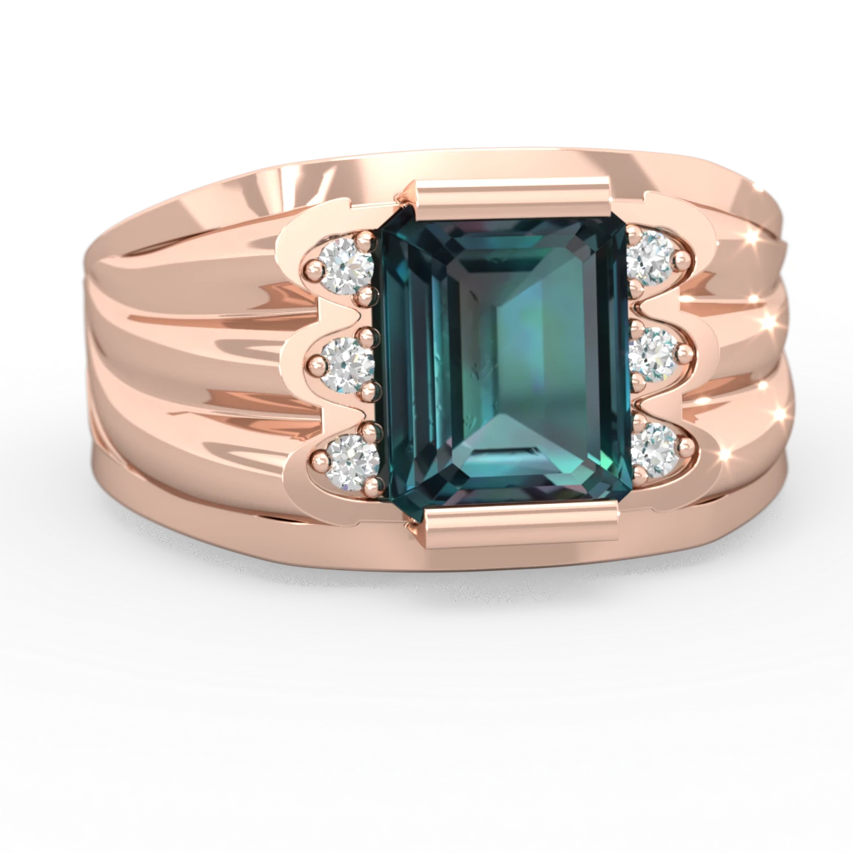 Alexandrite Men's 9X7mm Emerald-Cut 14K Rose Gold ring R1835