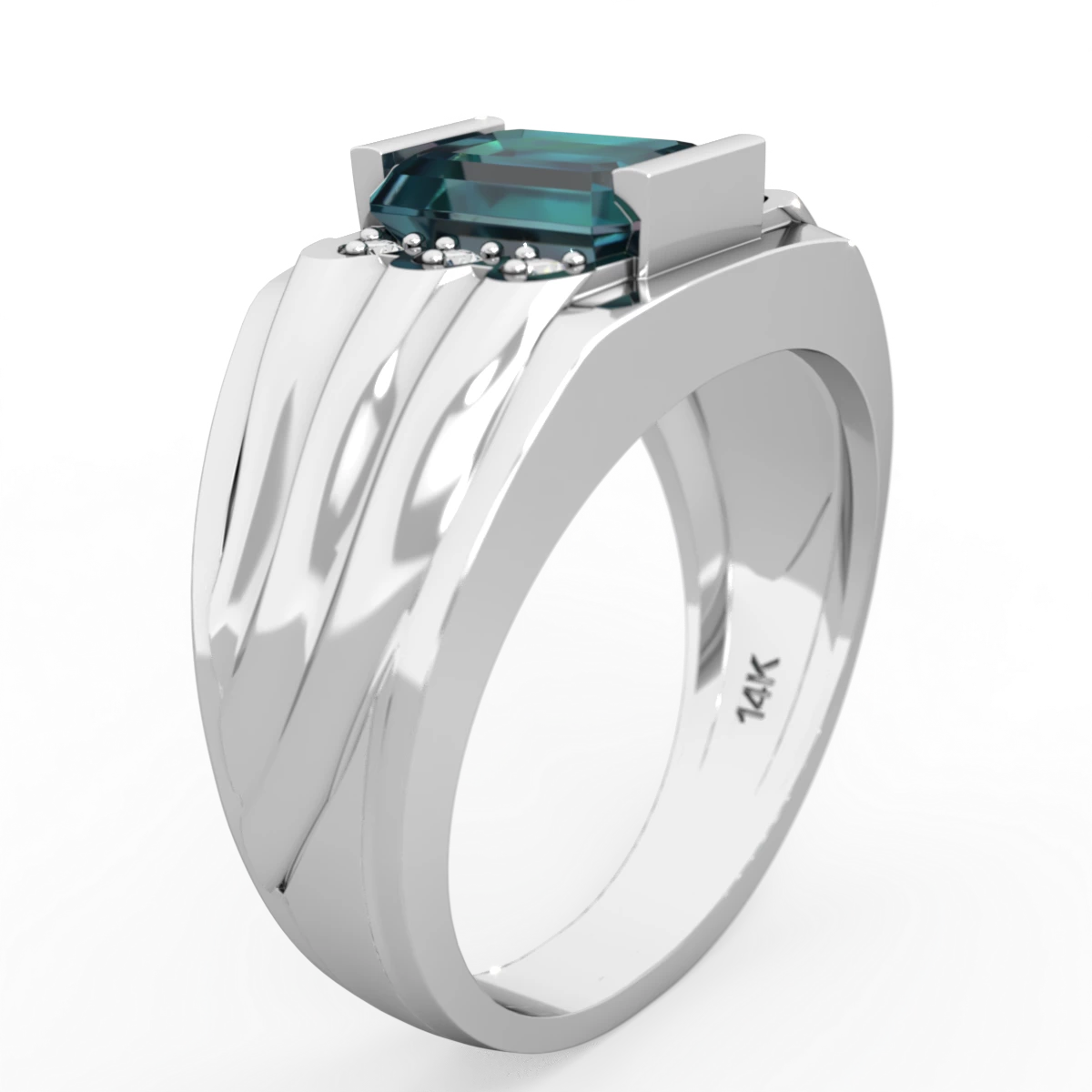 Alexandrite Men's 9X7mm Emerald-Cut 14K White Gold ring R1835