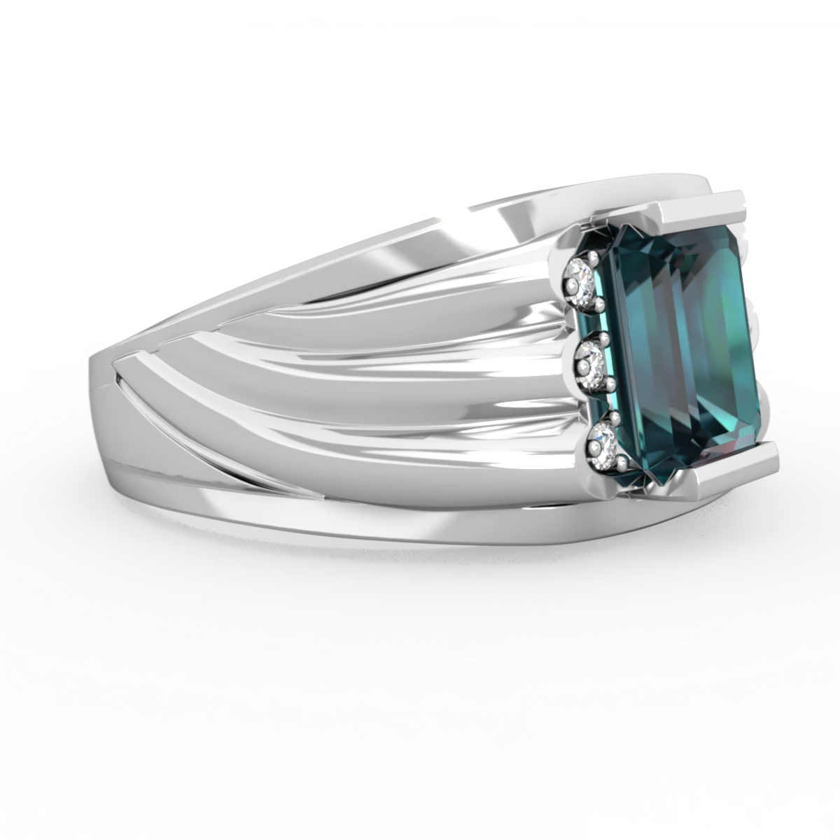 Alexandrite Men's 9X7mm Emerald-Cut 14K White Gold ring R1835