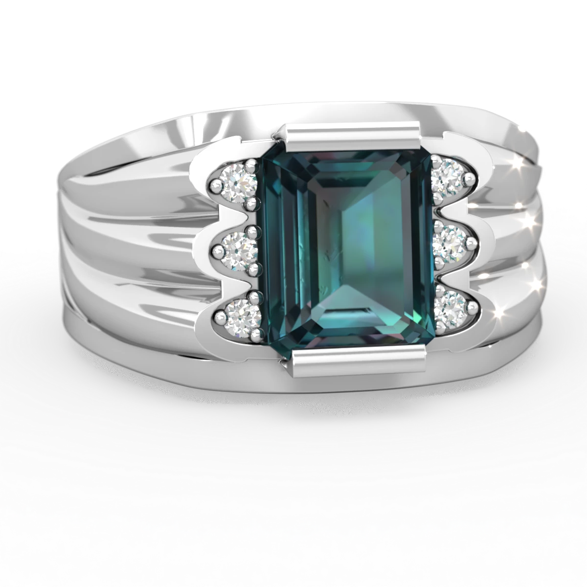 Alexandrite Men's 9X7mm Emerald-Cut 14K White Gold ring R1835
