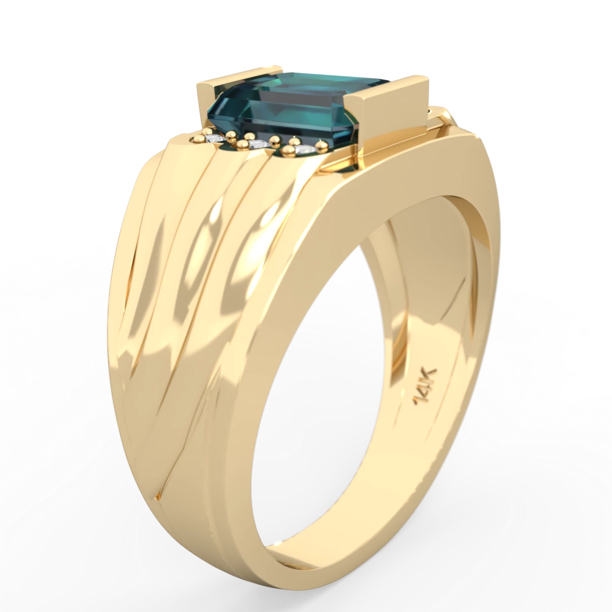 Alexandrite Men's 9X7mm Emerald-Cut 14K Yellow Gold ring R1835