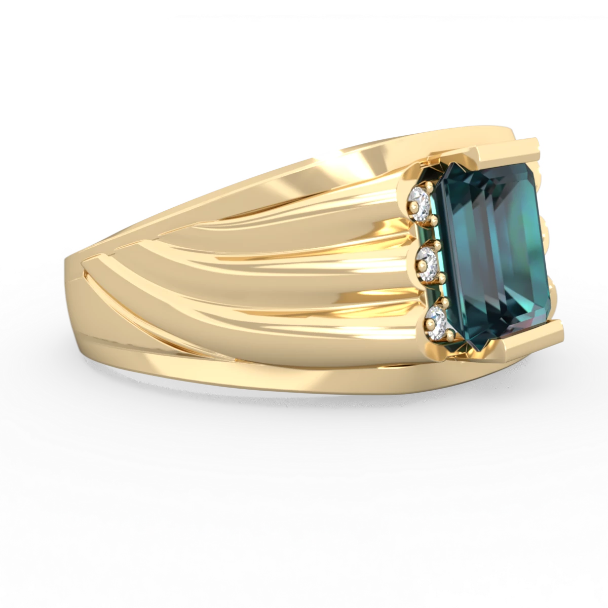 Alexandrite Men's 9X7mm Emerald-Cut 14K Yellow Gold ring R1835