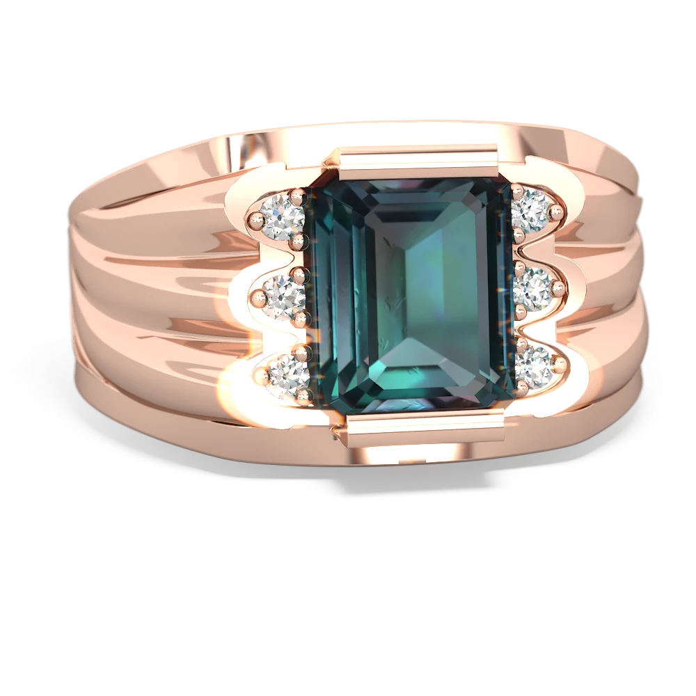 Alexandrite Men's 9X7mm Emerald-Cut 14K Rose Gold ring R1835