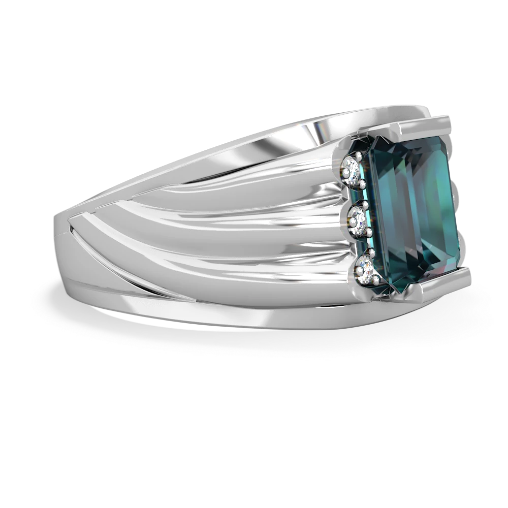 Alexandrite Men's 9X7mm Emerald-Cut 14K White Gold ring R1835