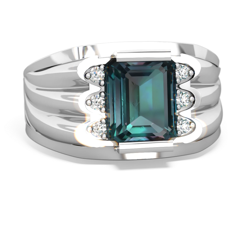 Alexandrite Men's 9X7mm Emerald-Cut 14K White Gold ring R1835