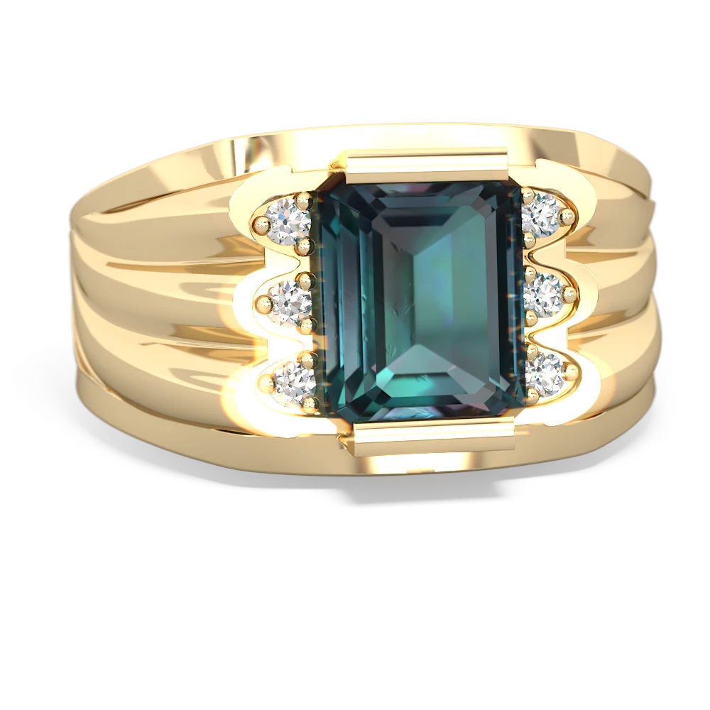 Alexandrite Men's 9X7mm Emerald-Cut 14K Yellow Gold ring R1835