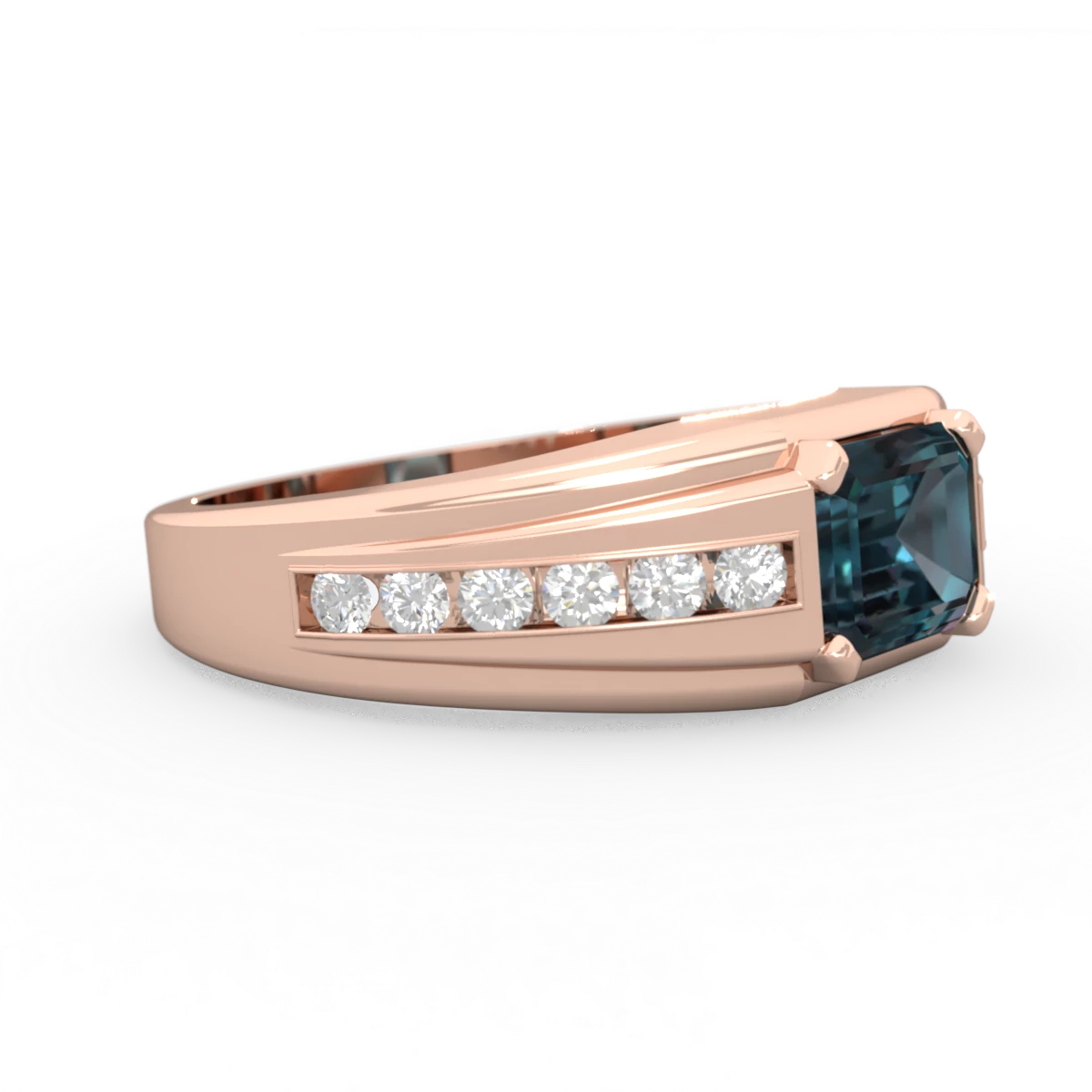 Alexandrite Men's Diamond Channel 14K Rose Gold ring R0500