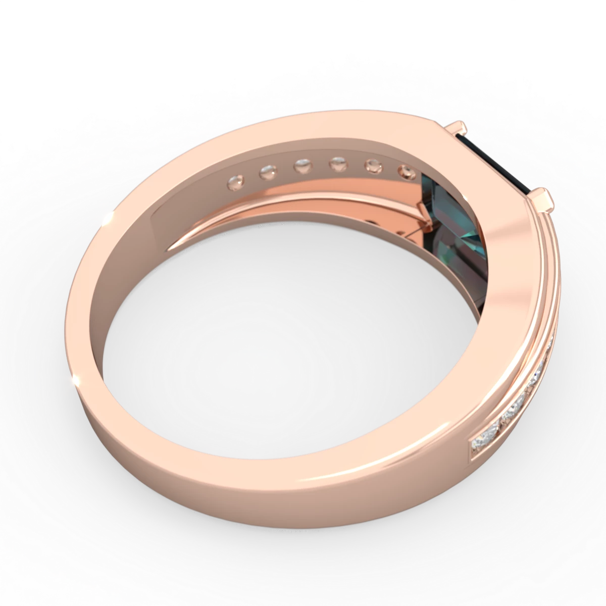 Alexandrite Men's Diamond Channel 14K Rose Gold ring R0500