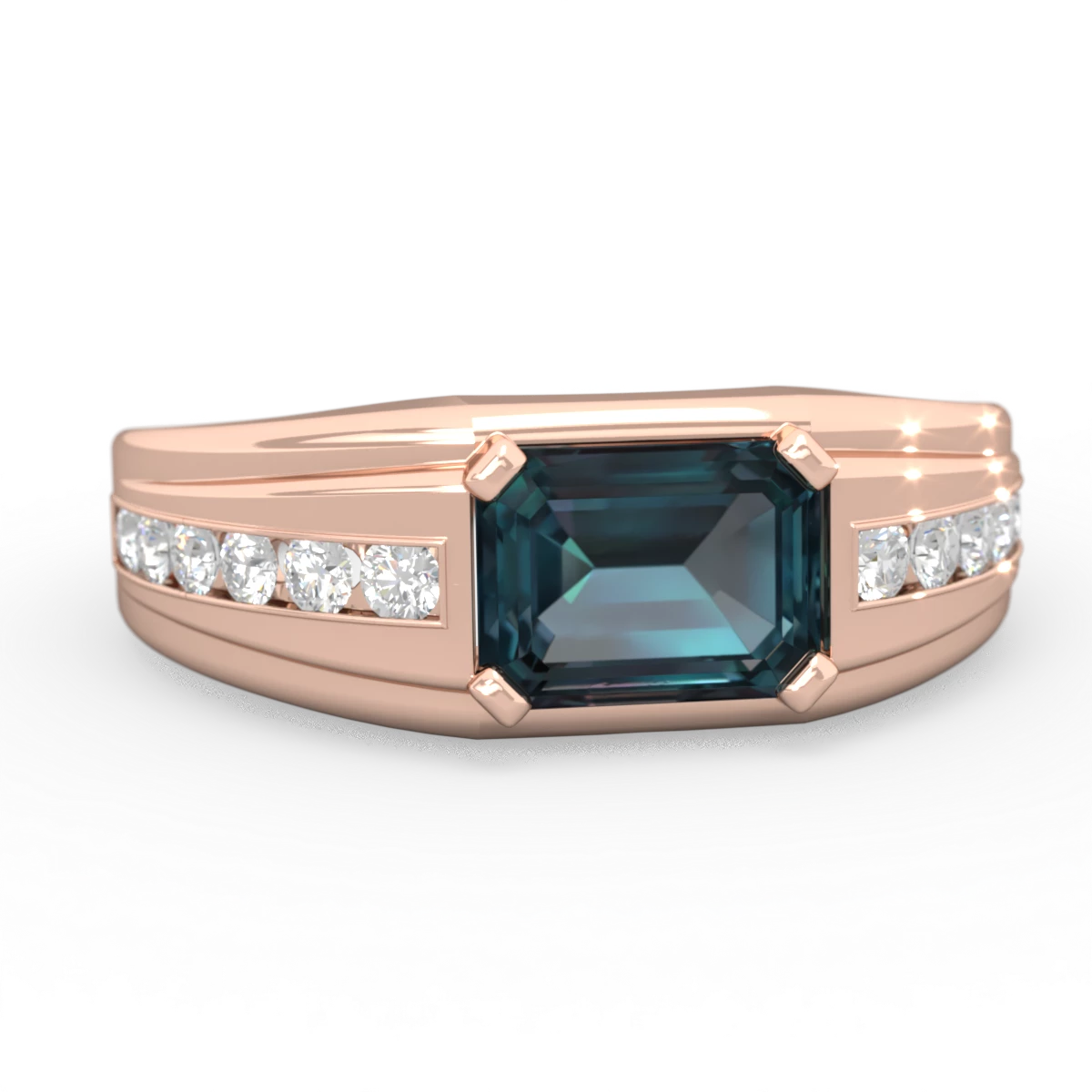 Alexandrite Men's Diamond Channel 14K Rose Gold ring R0500