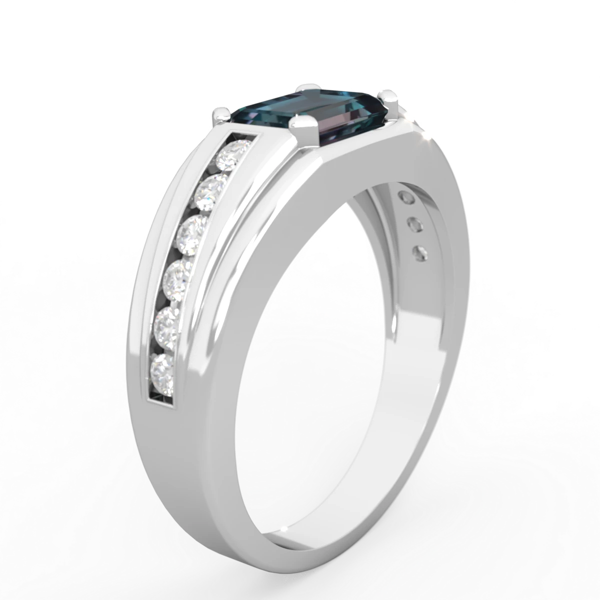 Alexandrite Men's Diamond Channel 14K White Gold ring R0500