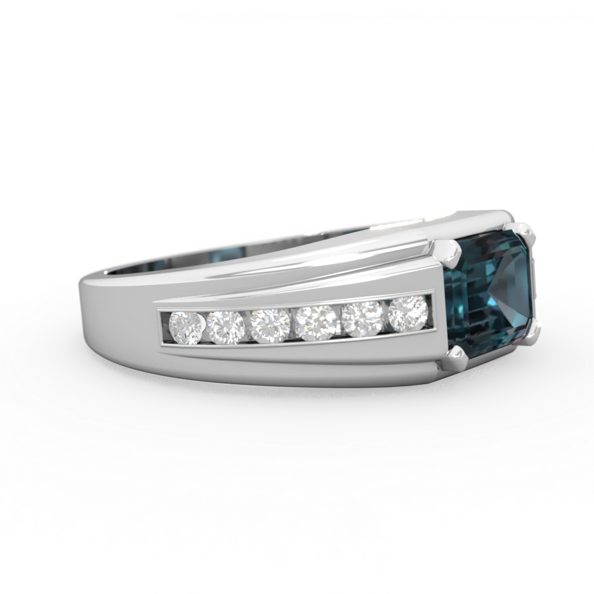 Alexandrite Men's Diamond Channel 14K White Gold ring R0500