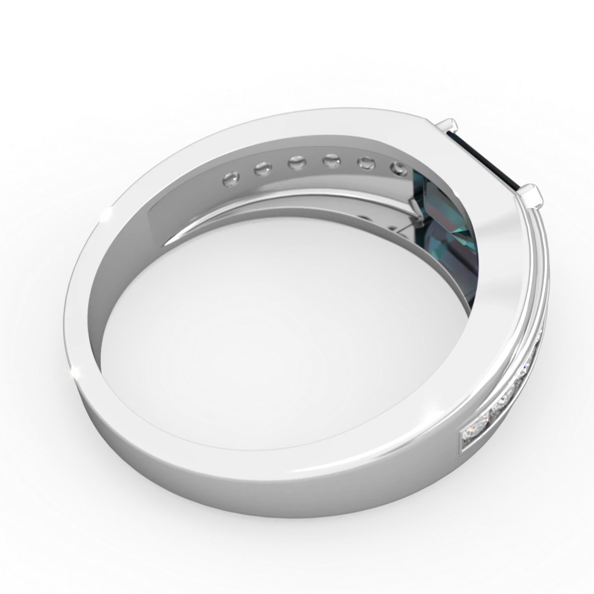 Alexandrite Men's Diamond Channel 14K White Gold ring R0500