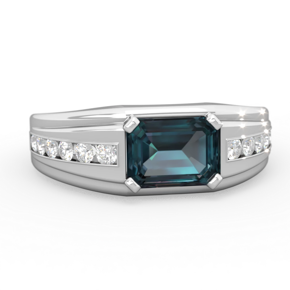 Alexandrite Men's Diamond Channel 14K White Gold ring R0500