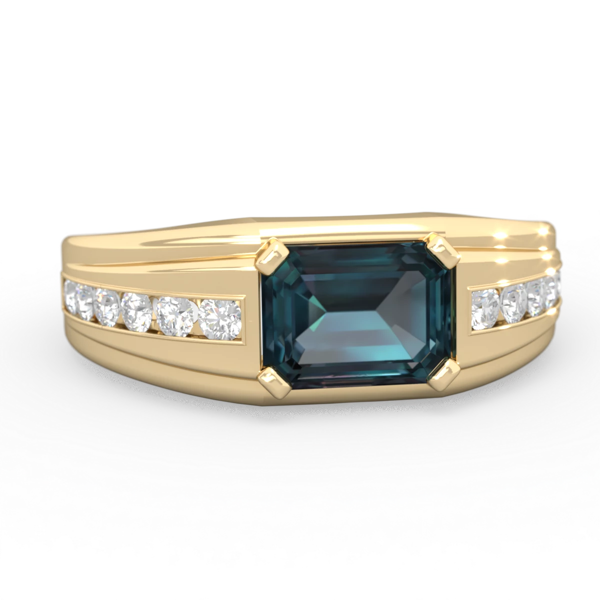 Alexandrite Men's Diamond Channel 14K Yellow Gold ring R0500