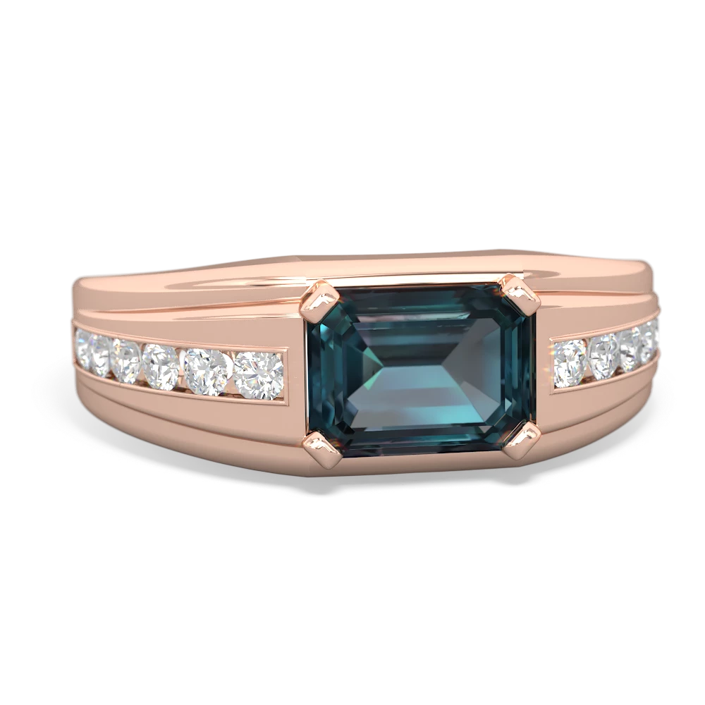 Alexandrite Men's Diamond Channel 14K Rose Gold ring R0500