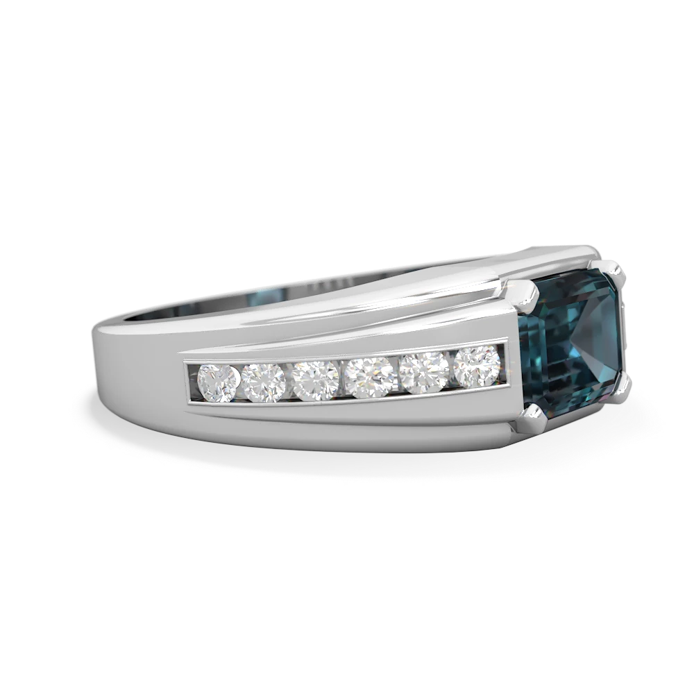 Alexandrite Men's Diamond Channel 14K White Gold ring R0500