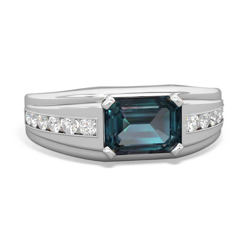 Alexandrite Men's Diamond Channel 14K White Gold ring R0500