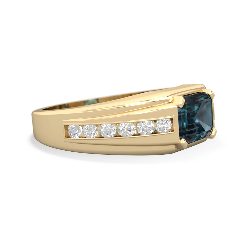 Alexandrite Men's Diamond Channel 14K Yellow Gold ring R0500