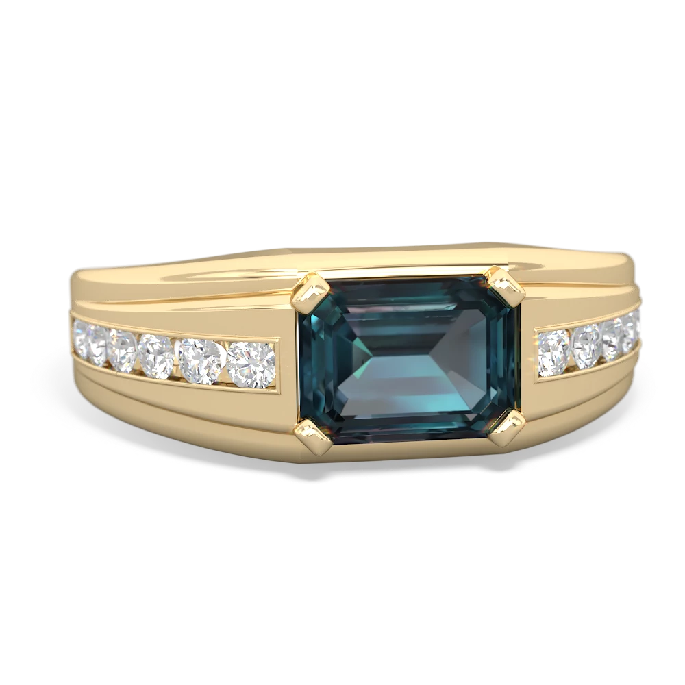 Alexandrite Men's Diamond Channel 14K Yellow Gold ring R0500