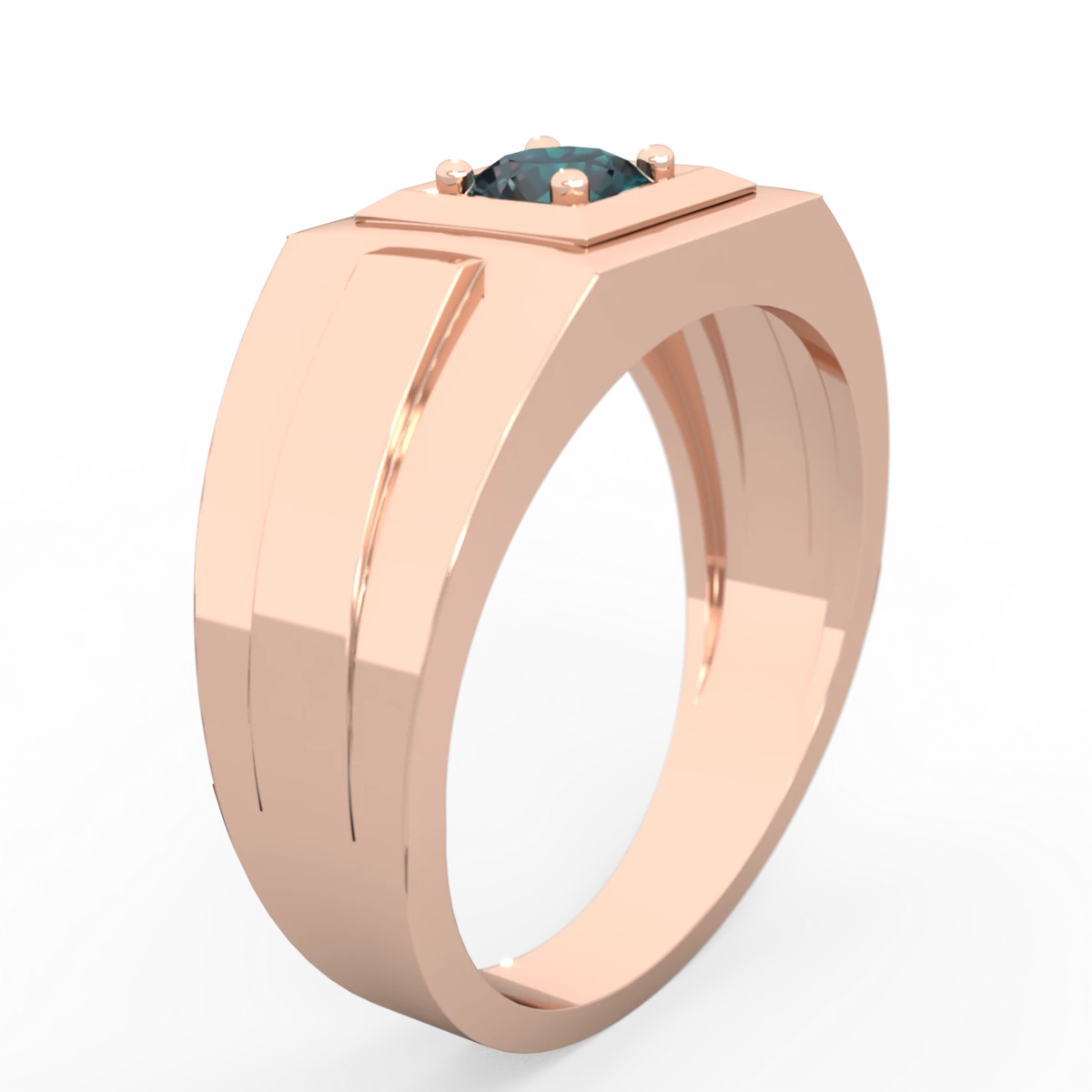 Alexandrite Men's Squared Circle 14K Rose Gold ring R0480