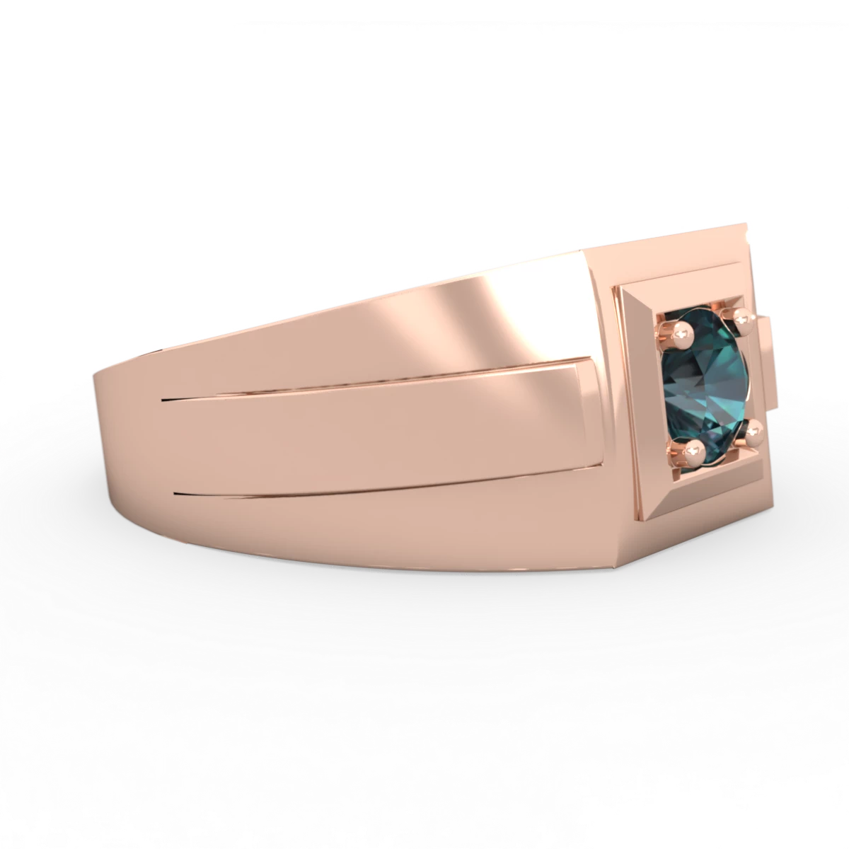 Alexandrite Men's Squared Circle 14K Rose Gold ring R0480