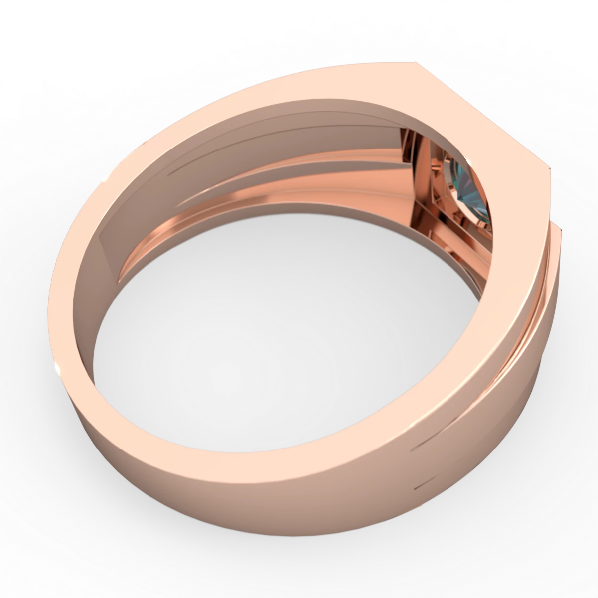 Alexandrite Men's Squared Circle 14K Rose Gold ring R0480