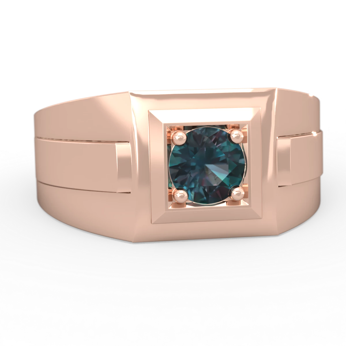 Alexandrite Men's Squared Circle 14K Rose Gold ring R0480