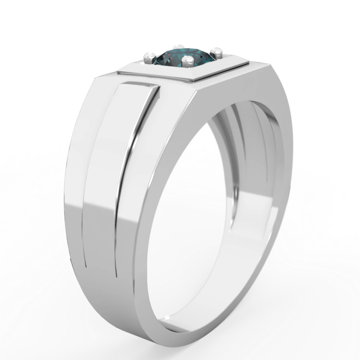 Alexandrite Men's Squared Circle 14K White Gold ring R0480