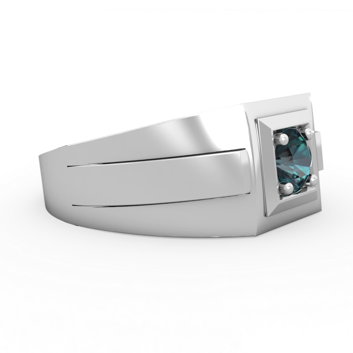 Alexandrite Men's Squared Circle 14K White Gold ring R0480