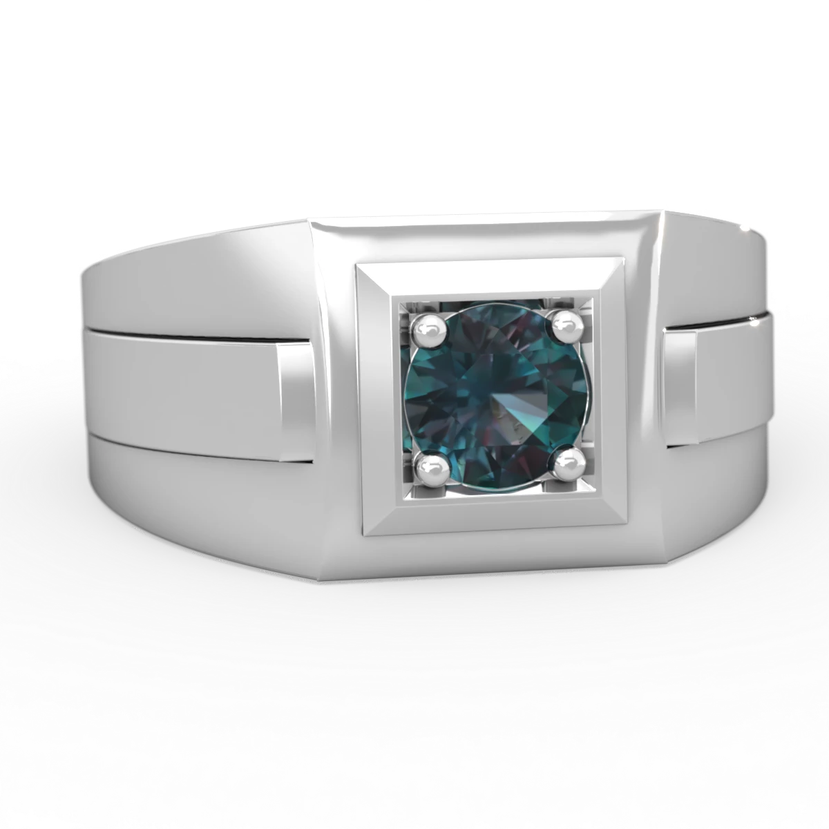 Alexandrite Men's Squared Circle 14K White Gold ring R0480
