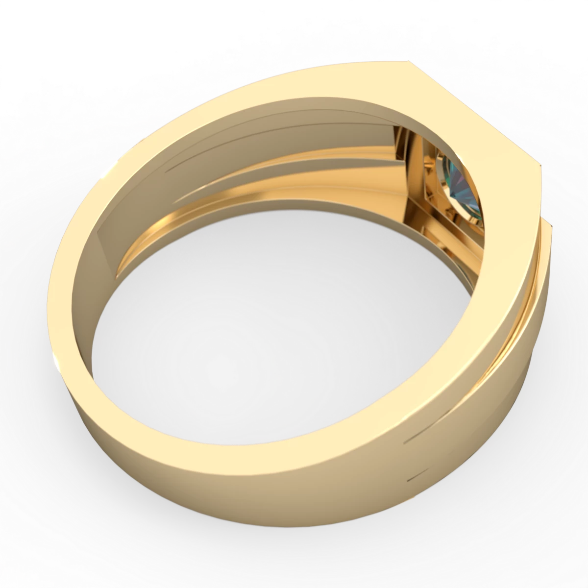 Alexandrite Men's Squared Circle 14K Yellow Gold ring R0480