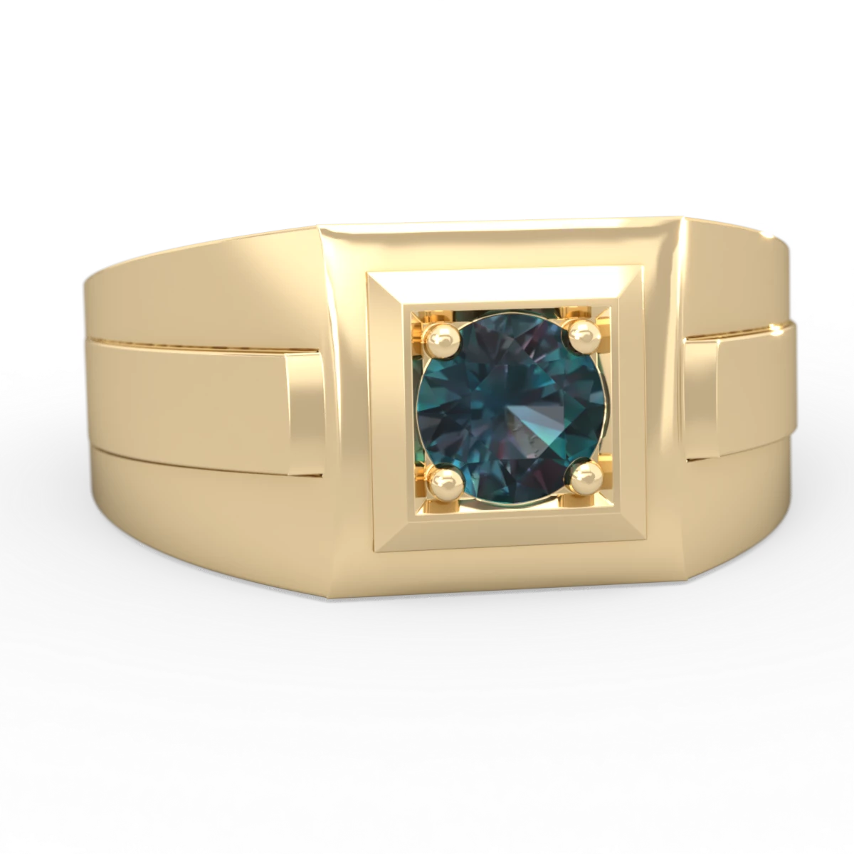 Alexandrite Men's Squared Circle 14K Yellow Gold ring R0480
