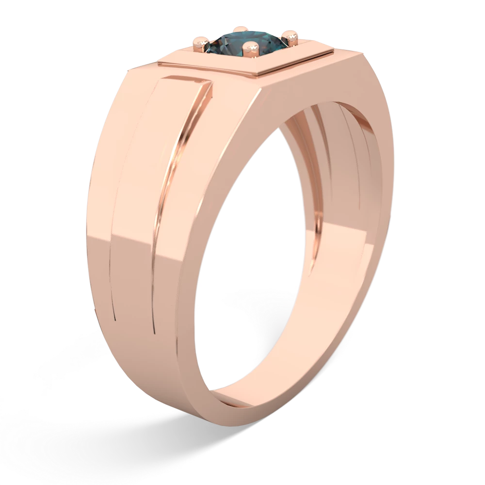 Alexandrite Men's Squared Circle 14K Rose Gold ring R0480