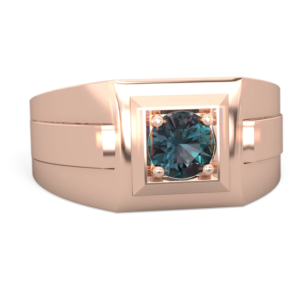 Alexandrite Men's Squared Circle 14K Rose Gold ring R0480